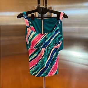 Belle by Kim Gravel Pink and Blue Patterned  2 piece Swimsuit